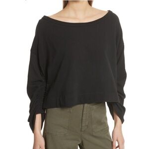 ALC Ember Boat Neck Ruched Sleeve Cropped Pullover Sweatshirt Black